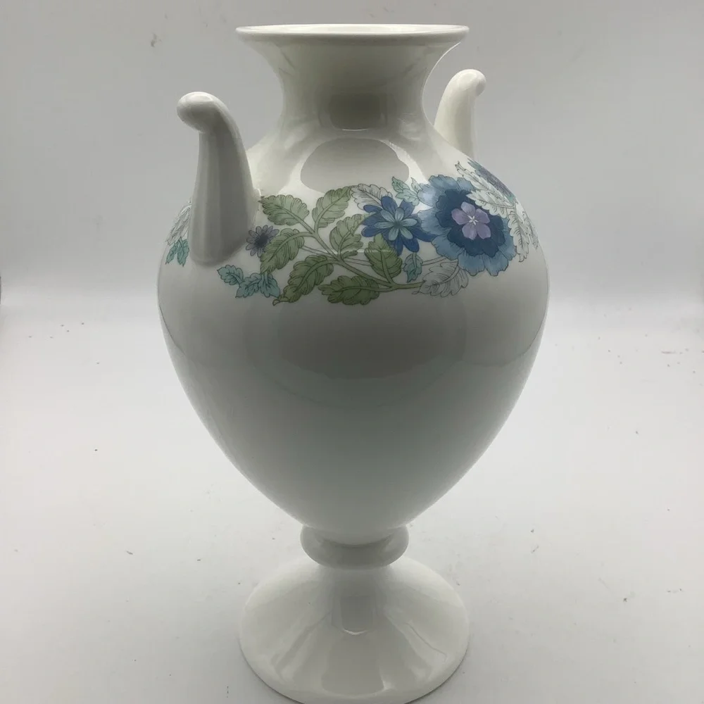 Wedgwood England Clementine Bone China Vase with Blue Floral Design
